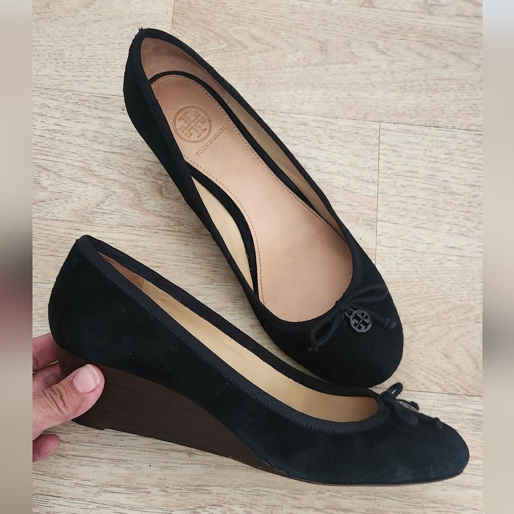 Tory Burch Black Suede Wedges